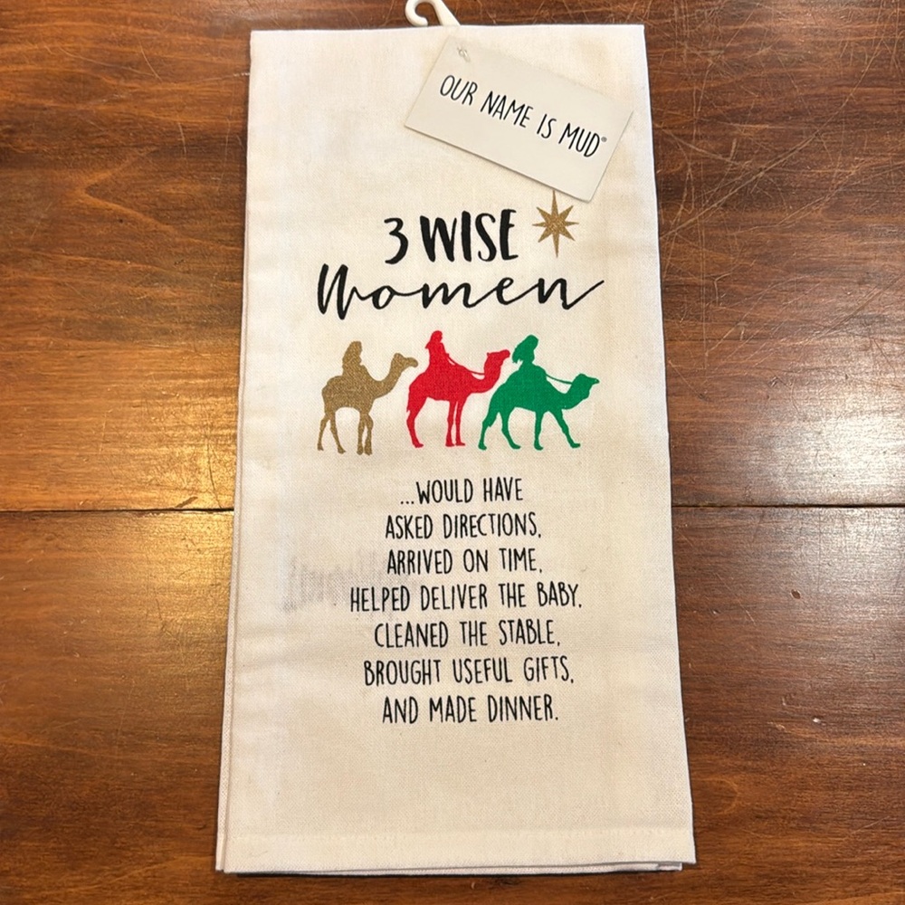 NWT Christmas Three Wise Women Kitchen Towel Holiday Cocktail 100% Cotton NEW